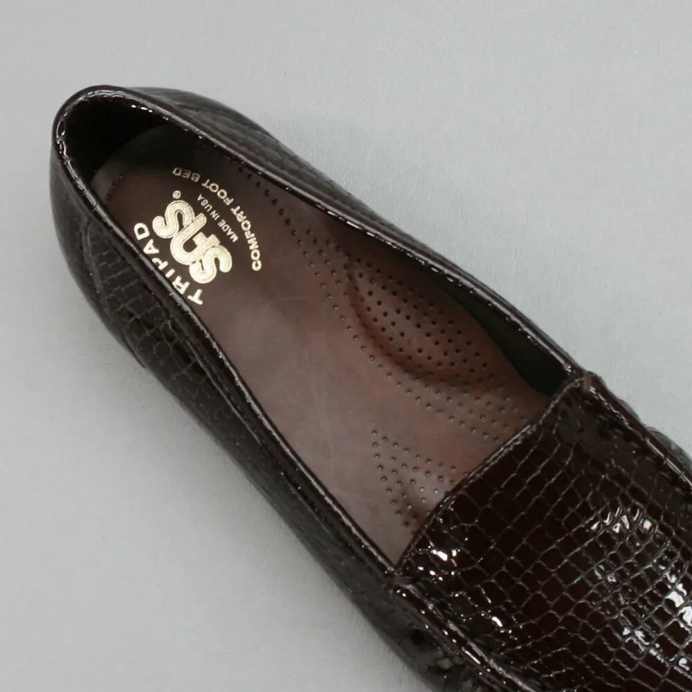 SAS Ladies 9.5 WW Extra Wide Simplify Brown Patent Croc Flats Loafers Shoes USA - Picture 7 of 12